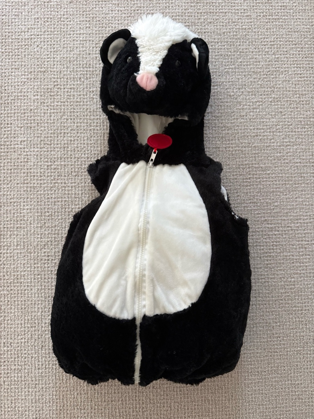 Kids Black & White Plush Skunk Costume Vest with Hood
